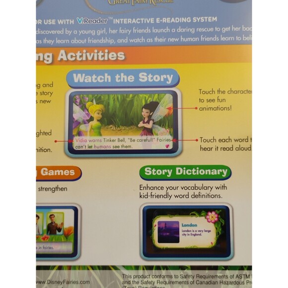 Vtech V Reader TinkerBell Great Fairy Rescue New Sealed 5-7 years Disney Manual - Picture 13 of 16